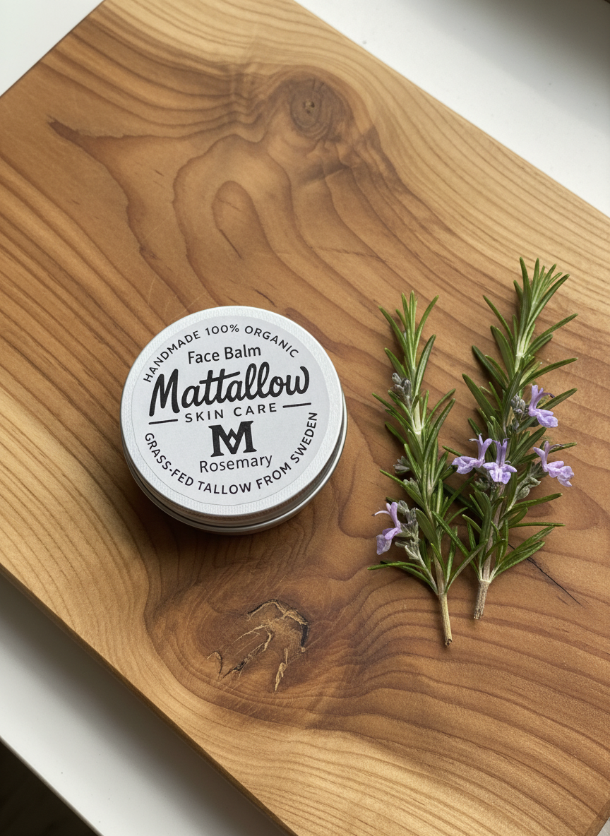 Ekologisk Face Tallow Balm med rosmarin, 60ml aluminiumburk, handgjord ansiktsvård
