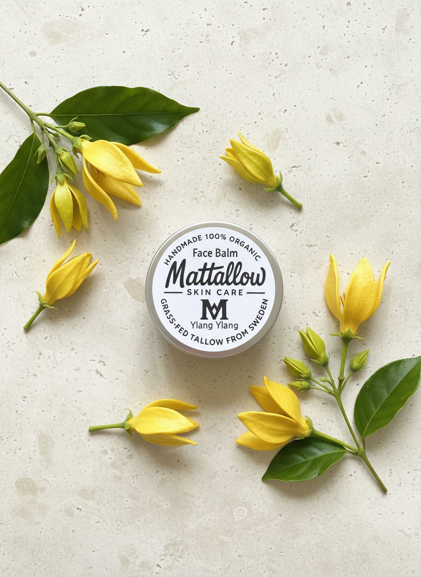Ekologisk Face Tallow Balm med ylang ylang, 60ml aluminiumburk, handgjord ansiktsvård